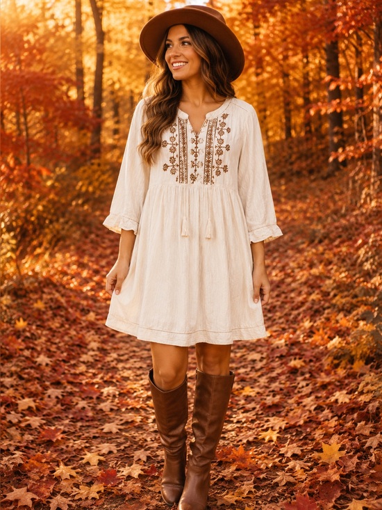 Knox Rose Dresses & Skirts - Knox Rose Embroidered Boho Peasant Dress Ivory Women’s XL NWT Pockets